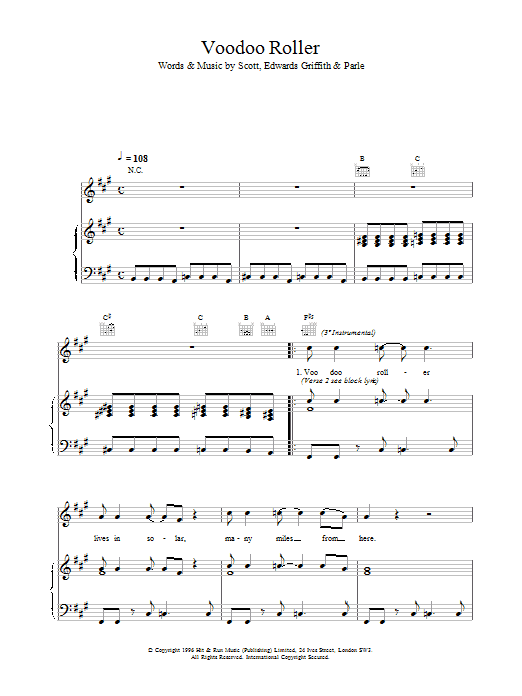 Space Voodoo Roller Sheet Music Notes & Chords for Piano, Vocal & Guitar (Right-Hand Melody) - Download or Print PDF