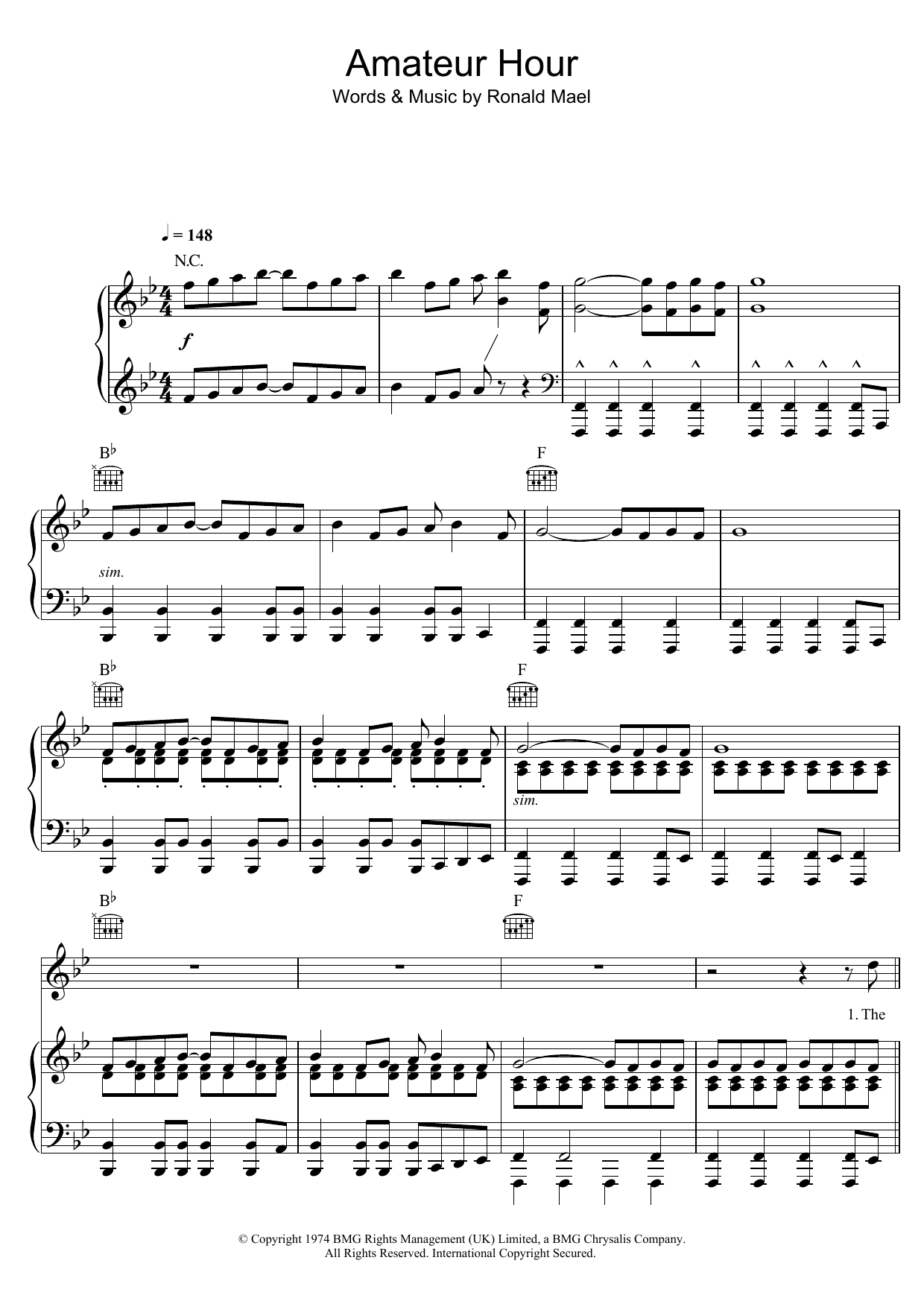 Sparks Amateur Hour Sheet Music Notes & Chords for Piano, Vocal & Guitar (Right-Hand Melody) - Download or Print PDF