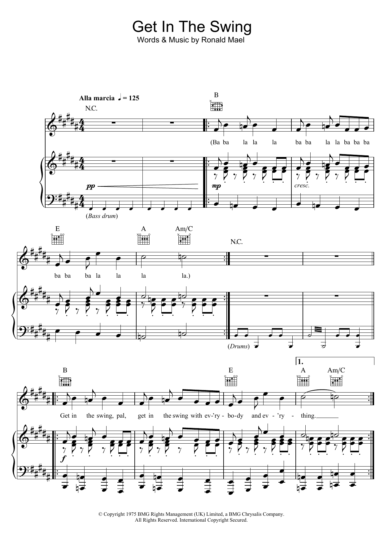 Sparks Get In The Swing Sheet Music Notes & Chords for Piano, Vocal & Guitar (Right-Hand Melody) - Download or Print PDF