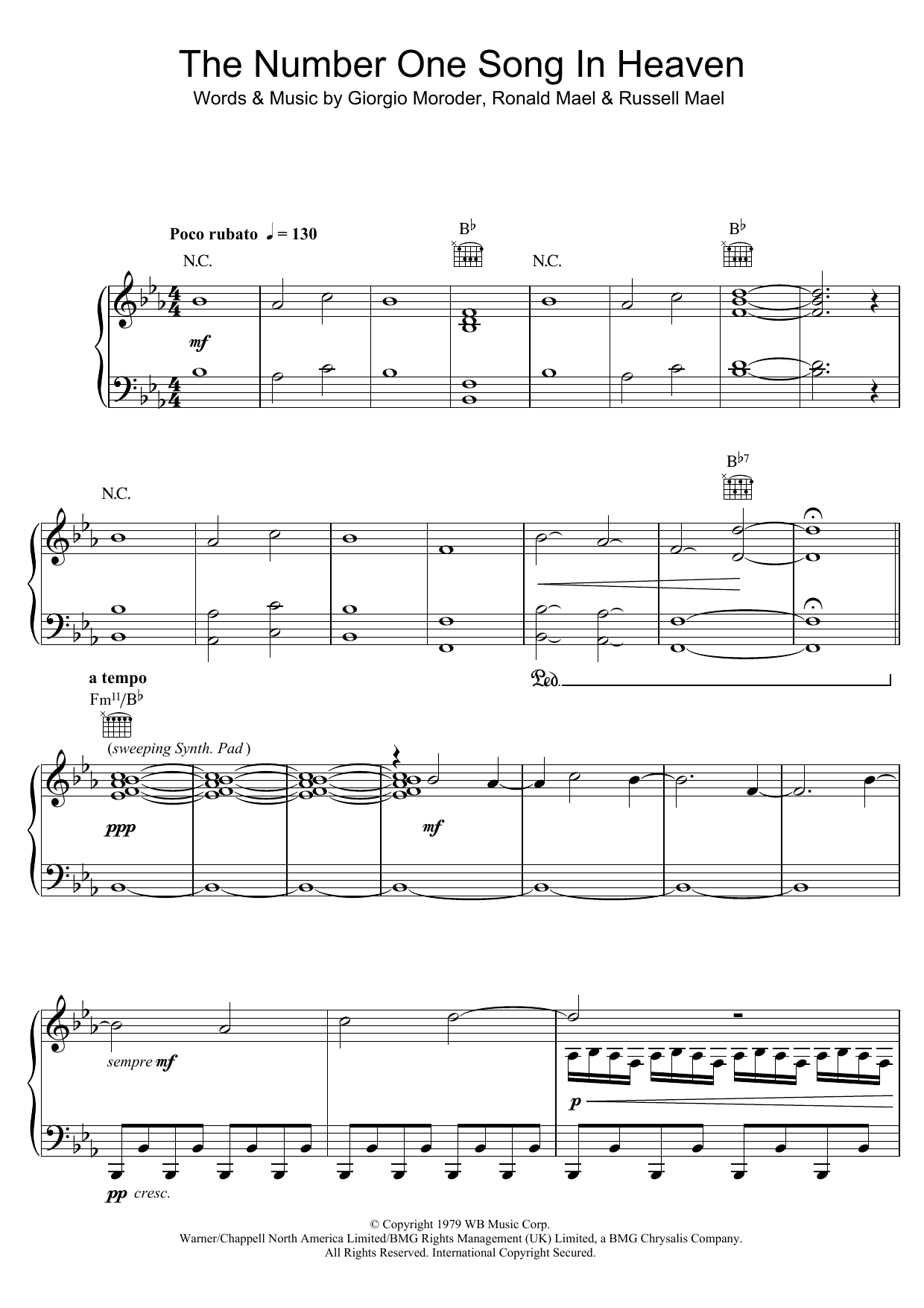 Sparks The Number One Song In Heaven Sheet Music Notes & Chords for Piano, Vocal & Guitar (Right-Hand Melody) - Download or Print PDF