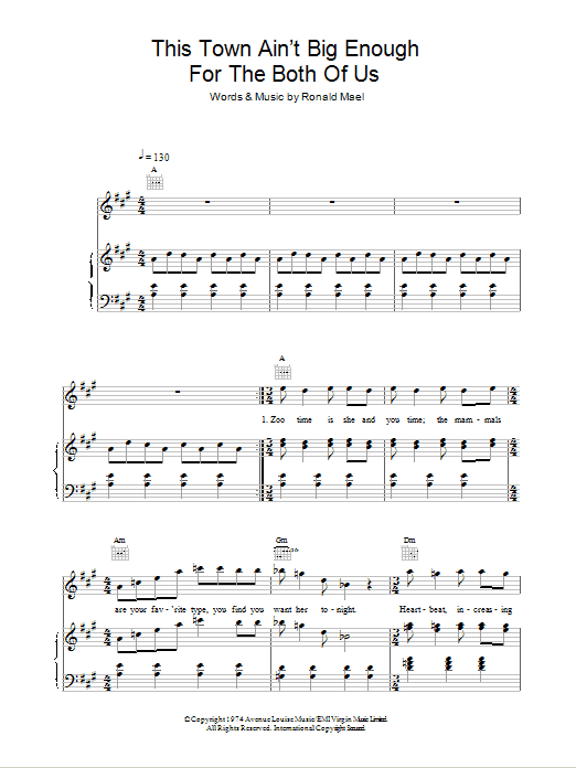 Sparks This Town Ain't Big Enough For Both Of Us Sheet Music Notes & Chords for Guitar Chords/Lyrics - Download or Print PDF