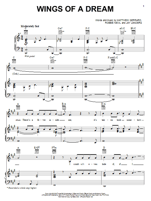 Spectacular! (Movie) Wings Of A Dream Sheet Music Notes & Chords for Piano, Vocal & Guitar (Right-Hand Melody) - Download or Print PDF