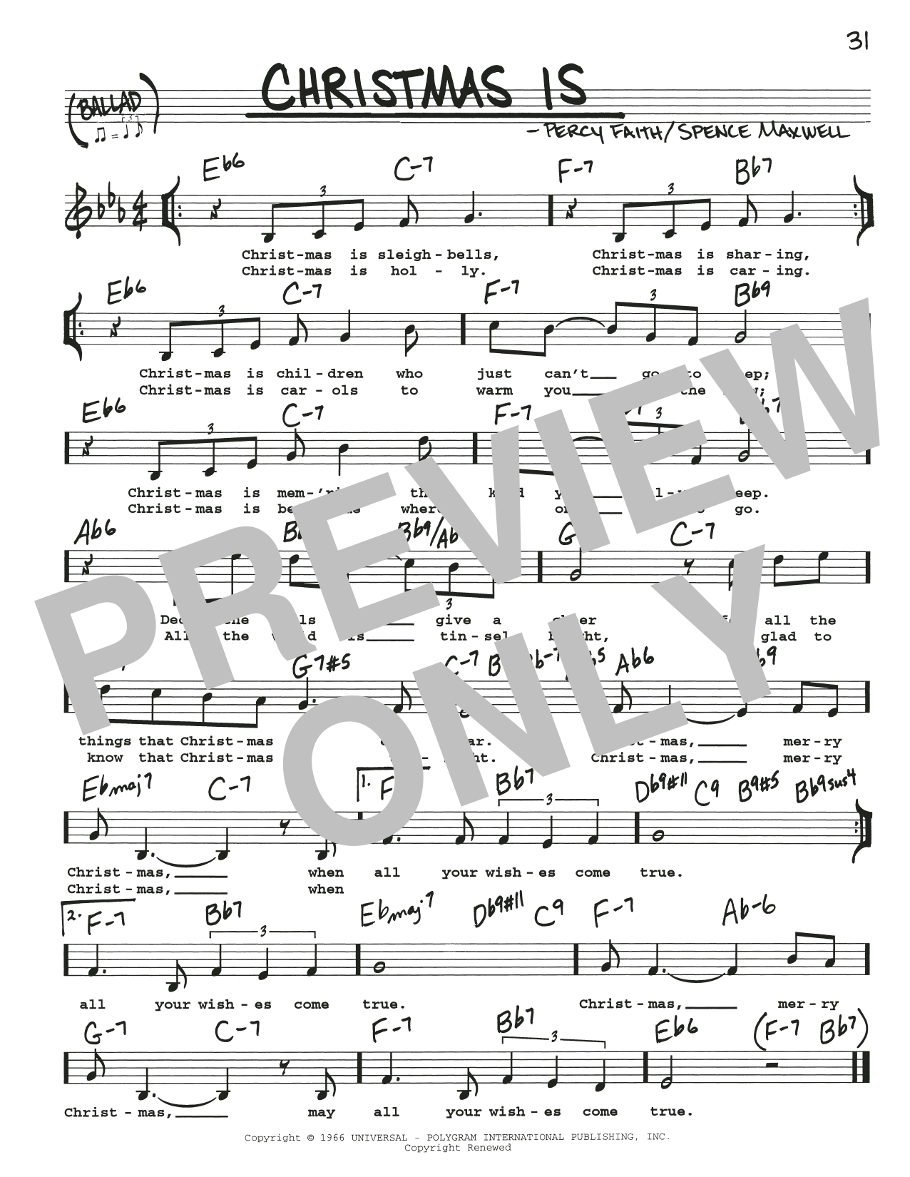 Spence Maxwell Christmas Is Sheet Music Notes & Chords for Real Book – Melody, Lyrics & Chords - Download or Print PDF