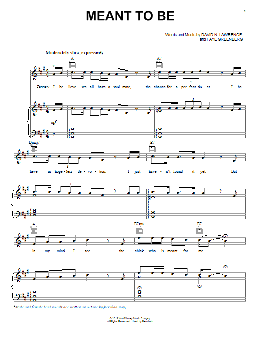 Spencer Lee Meant To Be Sheet Music Notes & Chords for Piano, Vocal & Guitar (Right-Hand Melody) - Download or Print PDF