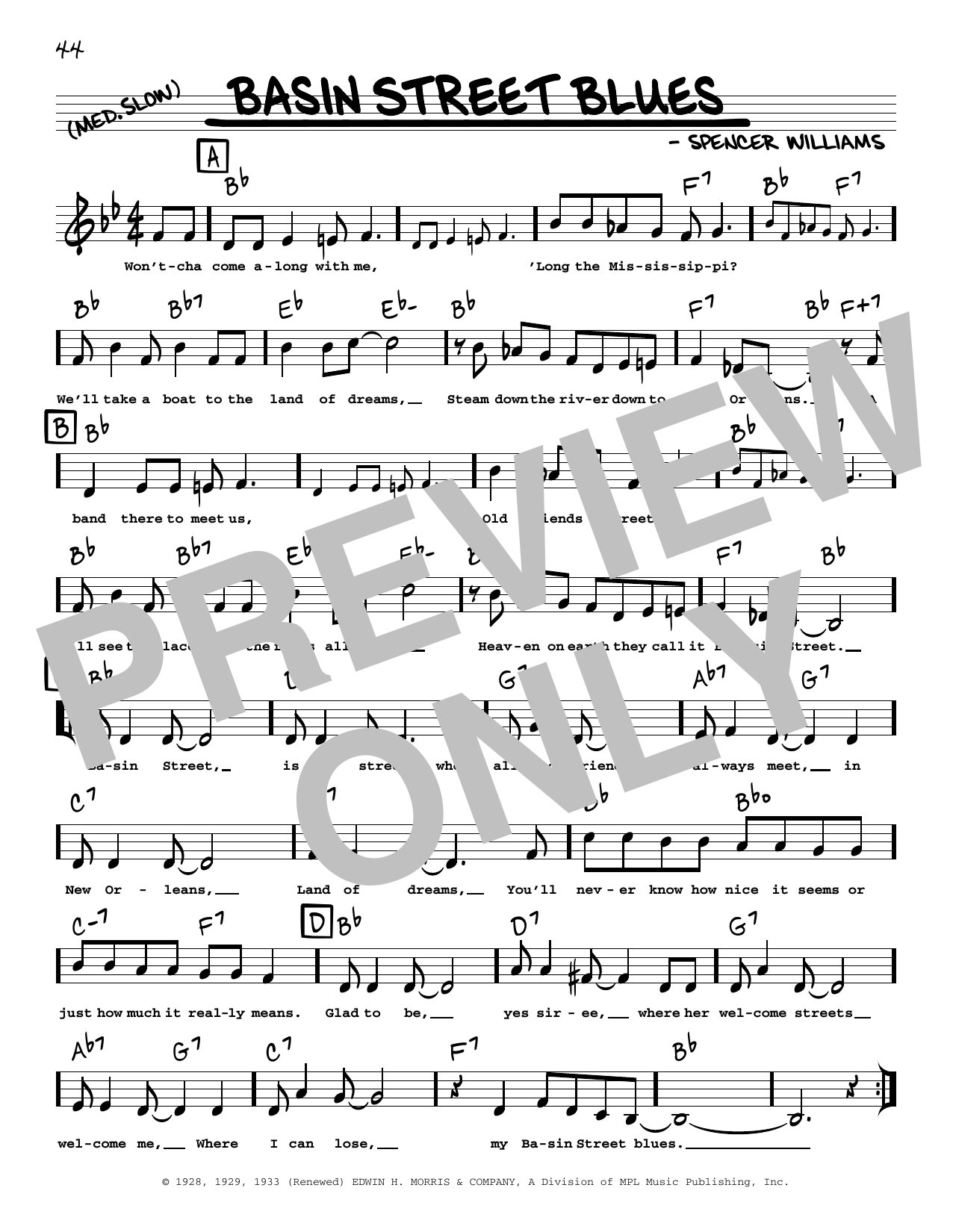 Spencer Williams Basin Street Blues (arr. Robert Rawlins) Sheet Music Notes & Chords for Real Book – Melody, Lyrics & Chords - Download or Print PDF