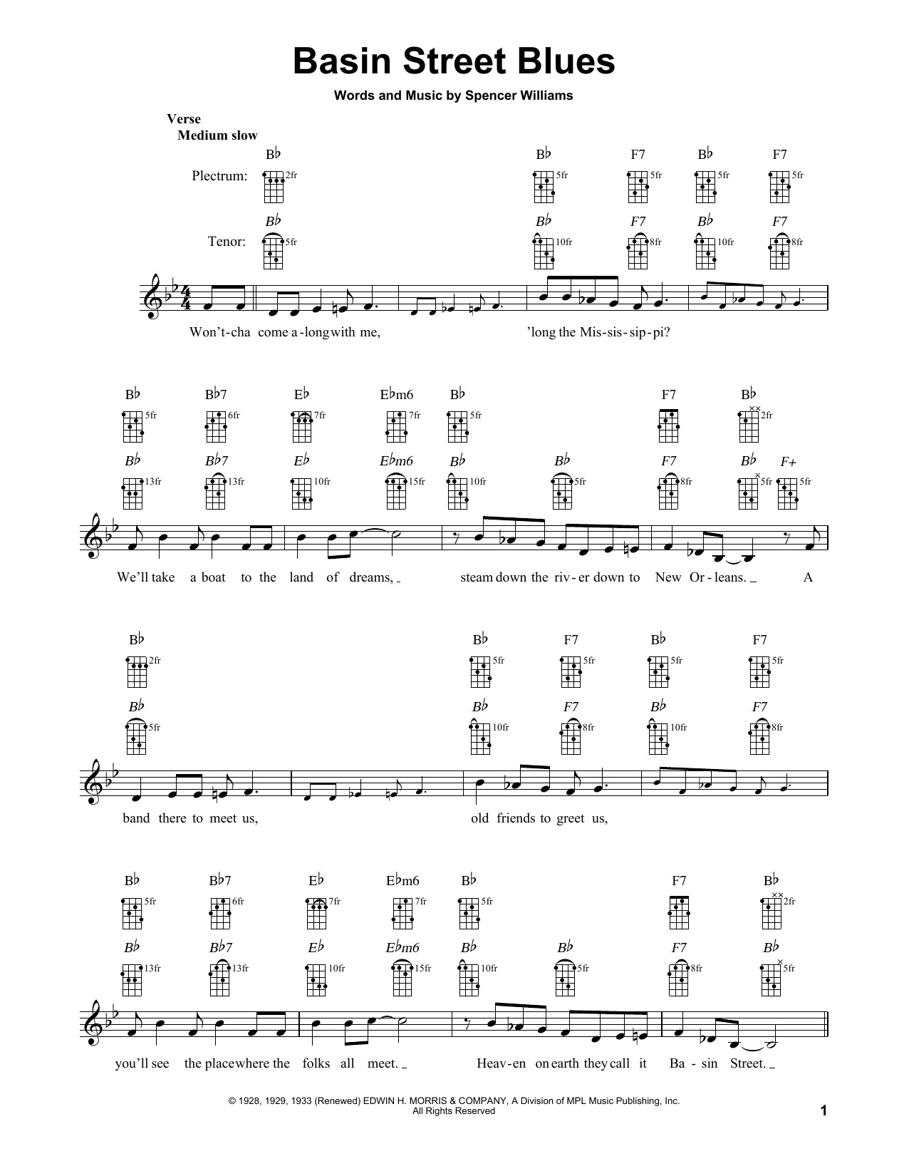 Spencer Williams Basin Street Blues sheet music notes and chords. Download Printable PDF.
