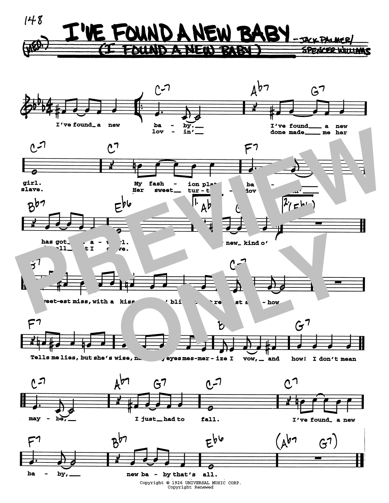 Spencer Williams I've Found A New Baby (I Found A New Baby) (Low Voice) Sheet Music Notes & Chords for Real Book – Melody, Lyrics & Chords - Download or Print PDF
