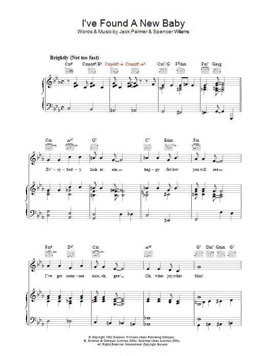 Spencer Williams I've Found A New Baby Sheet Music Notes & Chords for Piano, Vocal & Guitar (Right-Hand Melody) - Download or Print PDF Spencer Williams I've Found A New Baby Sheet Music Notes & Chords for Piano, Vocal & Guitar (Right-Hand Melody) - Download or Print PDF