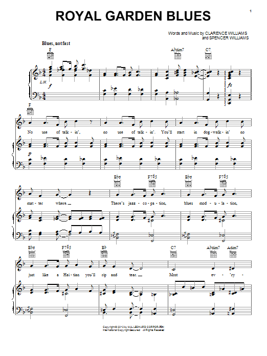 Spencer Williams Royal Garden Blues Sheet Music Notes & Chords for Piano, Vocal & Guitar (Right-Hand Melody) - Download or Print PDF