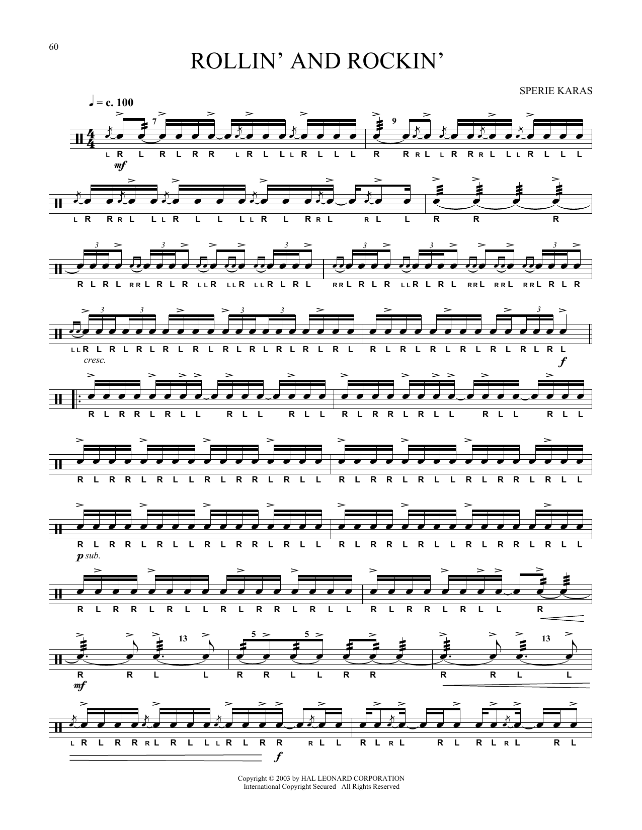 Sperie Karas Rollin' And Rockin' Sheet Music Notes & Chords for Snare Drum Solo - Download or Print PDF
