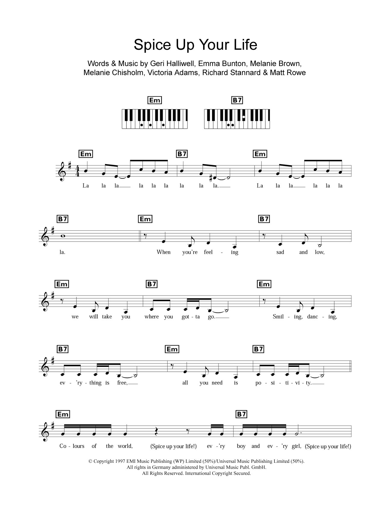 Spice Girls Spice Up Your Life Sheet Music Notes & Chords for Piano Chords/Lyrics - Download or Print PDF