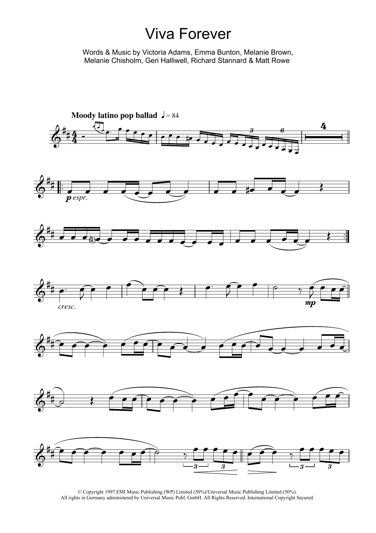 Spice Girls Viva Forever Sheet Music Notes & Chords for Alto Saxophone - Download or Print PDF