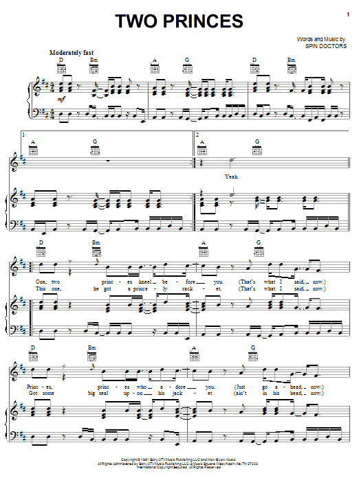 Spin Doctors Two Princes Sheet Music Notes & Chords for Easy Bass Tab - Download or Print PDF