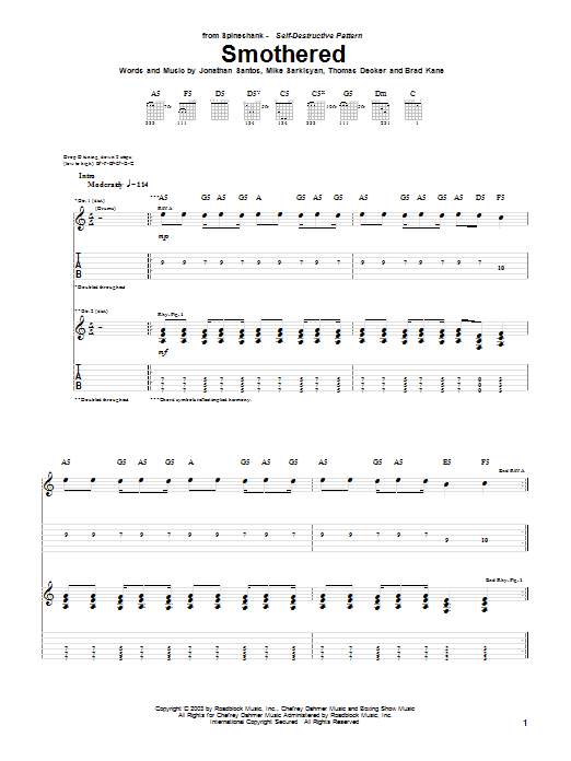 Spineshank Smothered Sheet Music Notes & Chords for Guitar Tab - Download or Print PDF