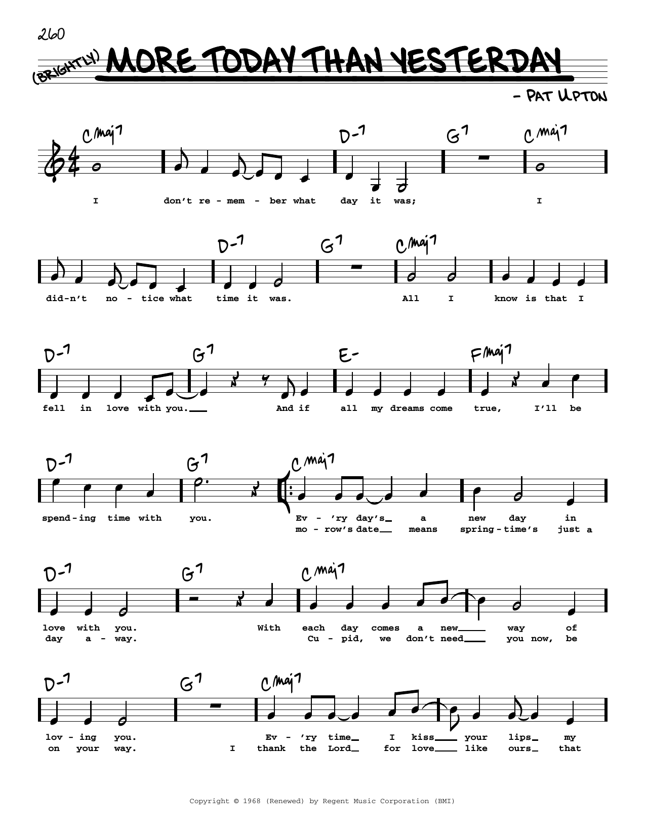 Spiral Starecase More Today Than Yesterday (High Voice) Sheet Music Notes & Chords for Real Book – Melody, Lyrics & Chords - Download or Print PDF