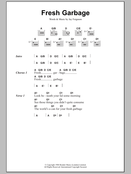 Spirit Fresh Garbage Sheet Music Notes & Chords for Lyrics & Chords - Download or Print PDF