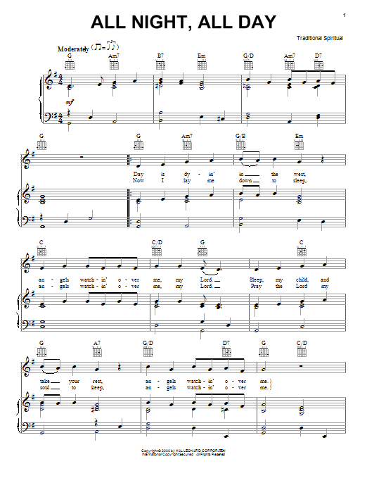 Spiritual All Night, All Day Sheet Music Notes & Chords for Melody Line, Lyrics & Chords - Download or Print PDF