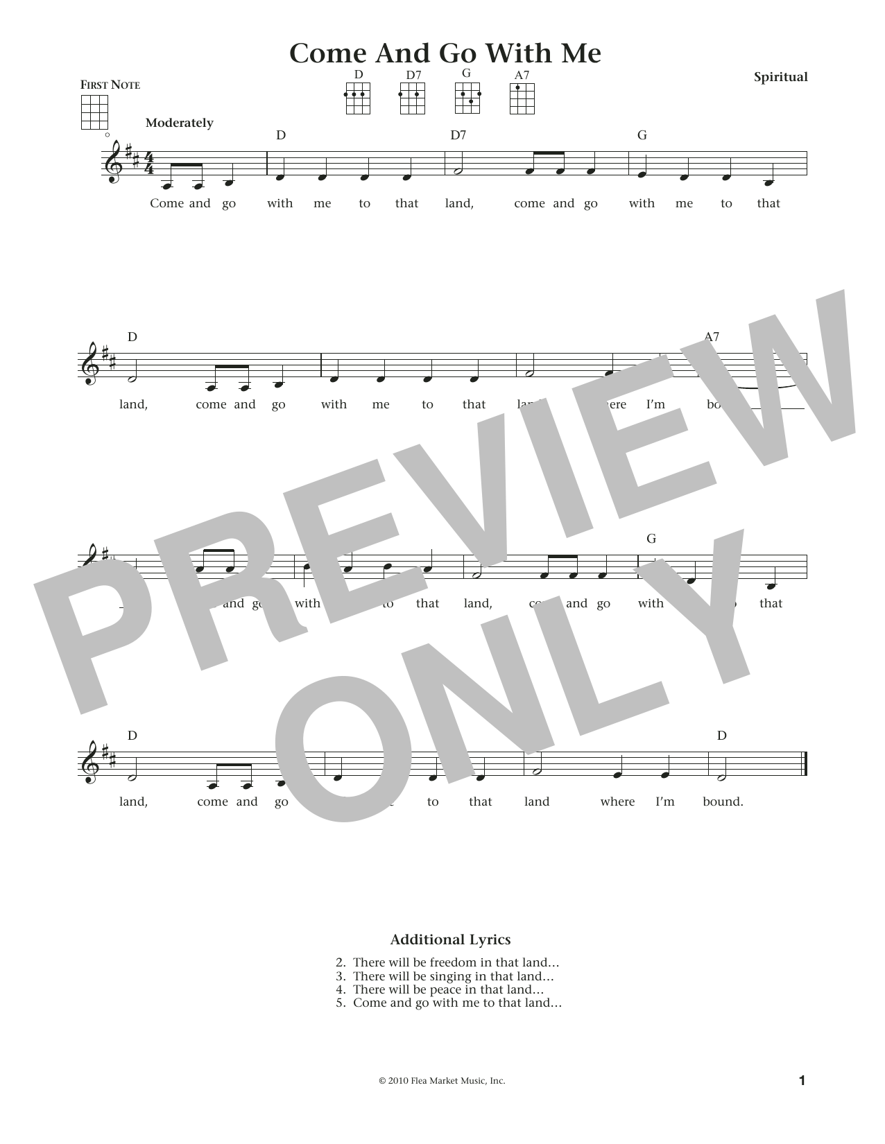 Spiritual Come And Go With Me (from The Daily Ukulele) (arr. Liz and Jim Beloff) Sheet Music Notes & Chords for Ukulele - Download or Print PDF