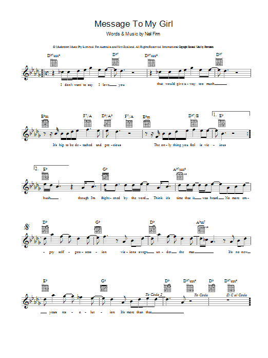 Split Enz Message To My Girl Sheet Music Notes & Chords for Guitar Tab - Download or Print PDF