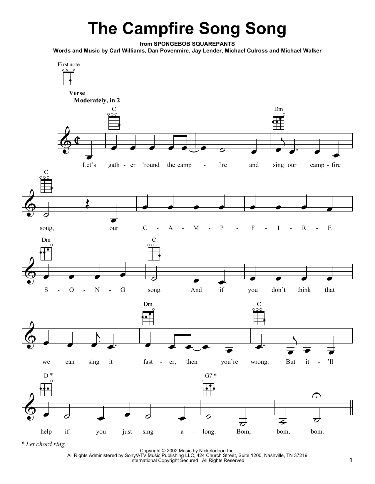 Spongebob Squarepants The Campfire Song Song Sheet Music Notes & Chords for Ukulele - Download or Print PDF