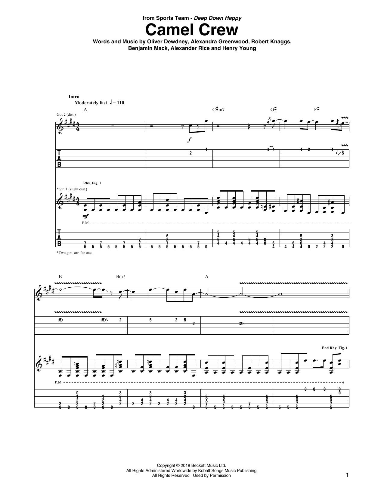 Sports Team Camel Crew Sheet Music Notes & Chords for Guitar Tab - Download or Print PDF