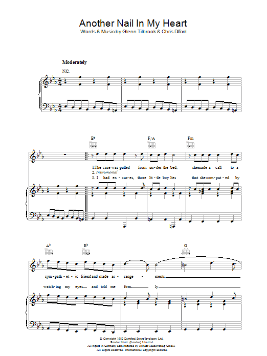 Squeeze Another Nail In My Heart Sheet Music Notes & Chords for Piano, Vocal & Guitar (Right-Hand Melody) - Download or Print PDF