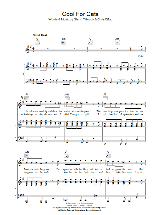 Squeeze Cool For Cats Sheet Music Notes & Chords for Lyrics & Chords - Download or Print PDF