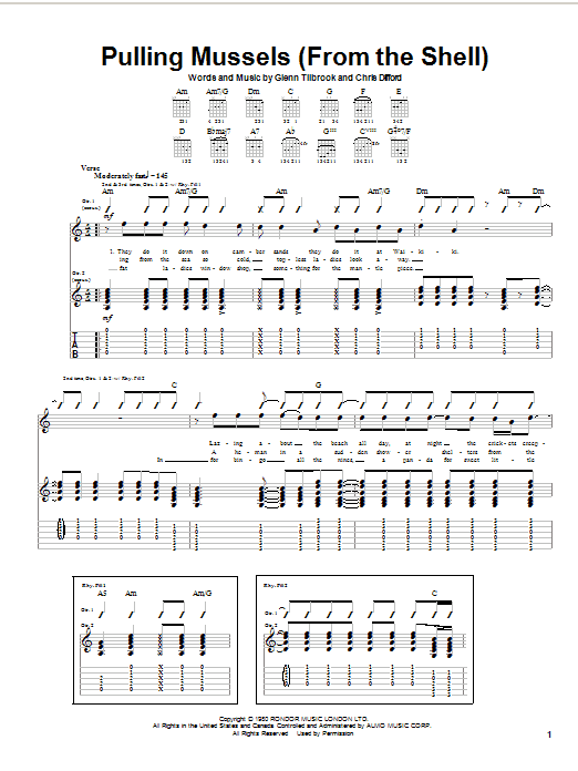 Squeeze Pulling Mussels (From The Shell) Sheet Music Notes & Chords for Easy Guitar Tab - Download or Print PDF
