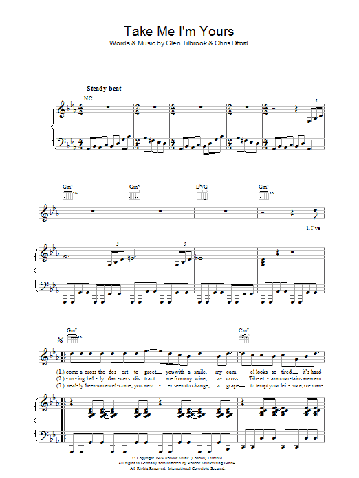 Squeeze Take Me I'm Yours Sheet Music Notes & Chords for Piano, Vocal & Guitar - Download or Print PDF