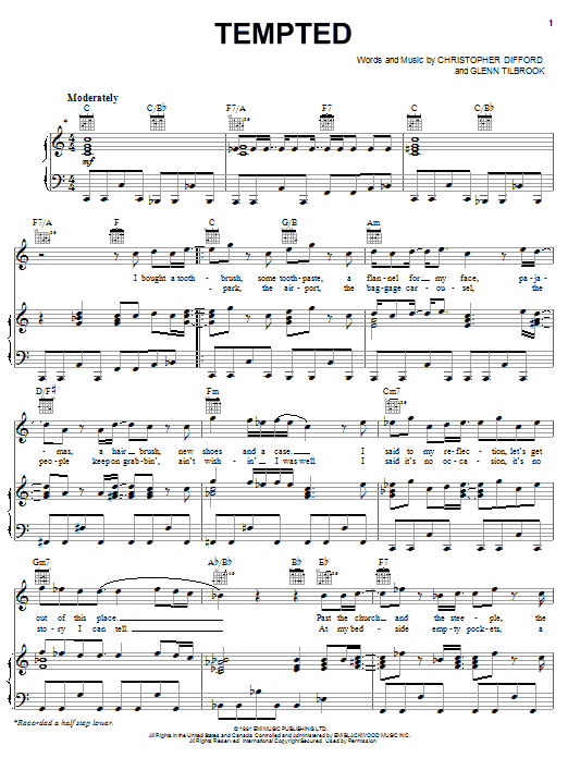 Squeeze Tempted Sheet Music Notes & Chords for Melody Line, Lyrics & Chords - Download or Print PDF