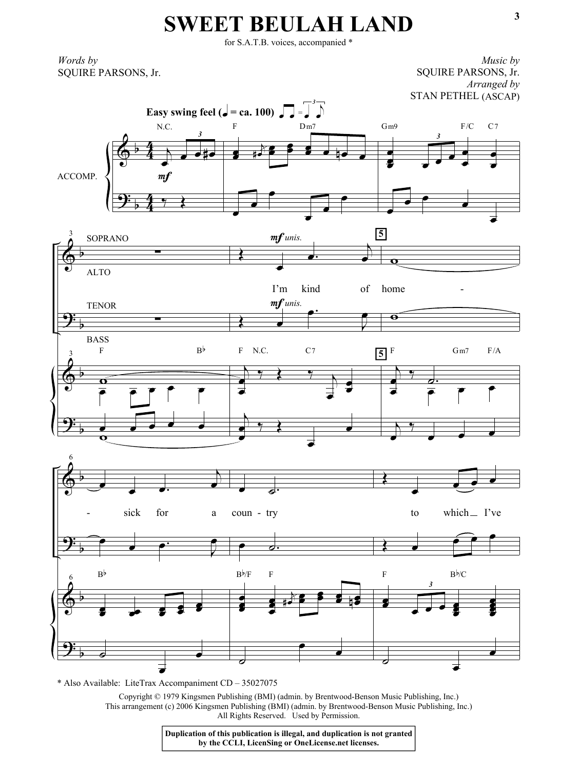 Squire Parsons Sweet Beulah Land (arr. Stan Pethel) Sheet Music Notes & Chords for SATB Choir - Download or Print PDF