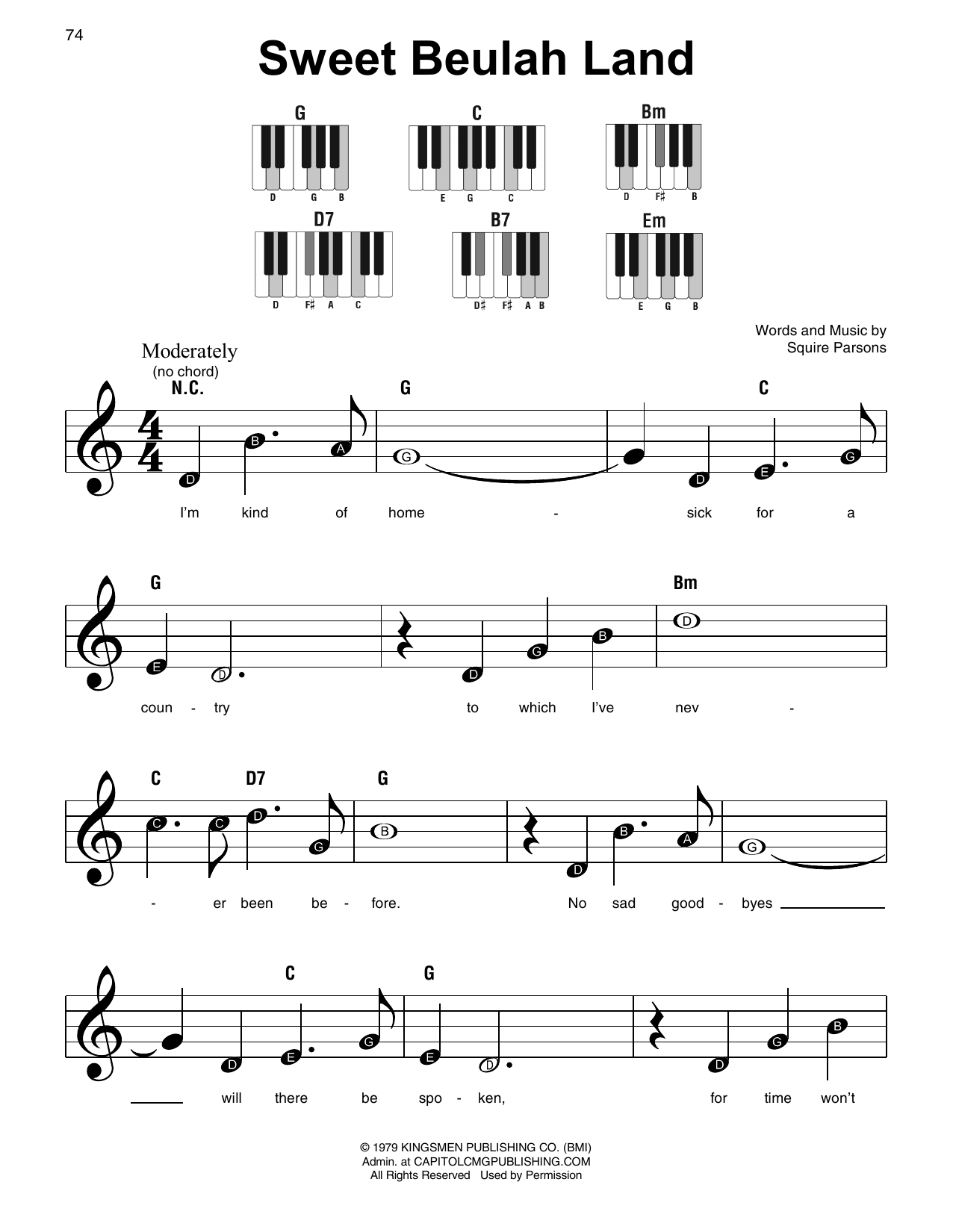 Squire Parsons Sweet Beulah Land Sheet Music Notes & Chords for Easy Guitar - Download or Print PDF