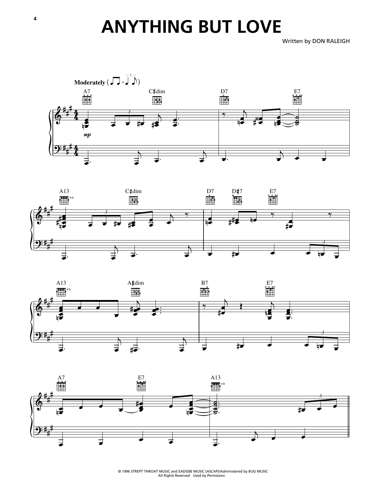 Squirrel Nut Zippers Anything But Love Sheet Music Notes & Chords for Piano, Vocal & Guitar Chords (Right-Hand Melody) - Download or Print PDF