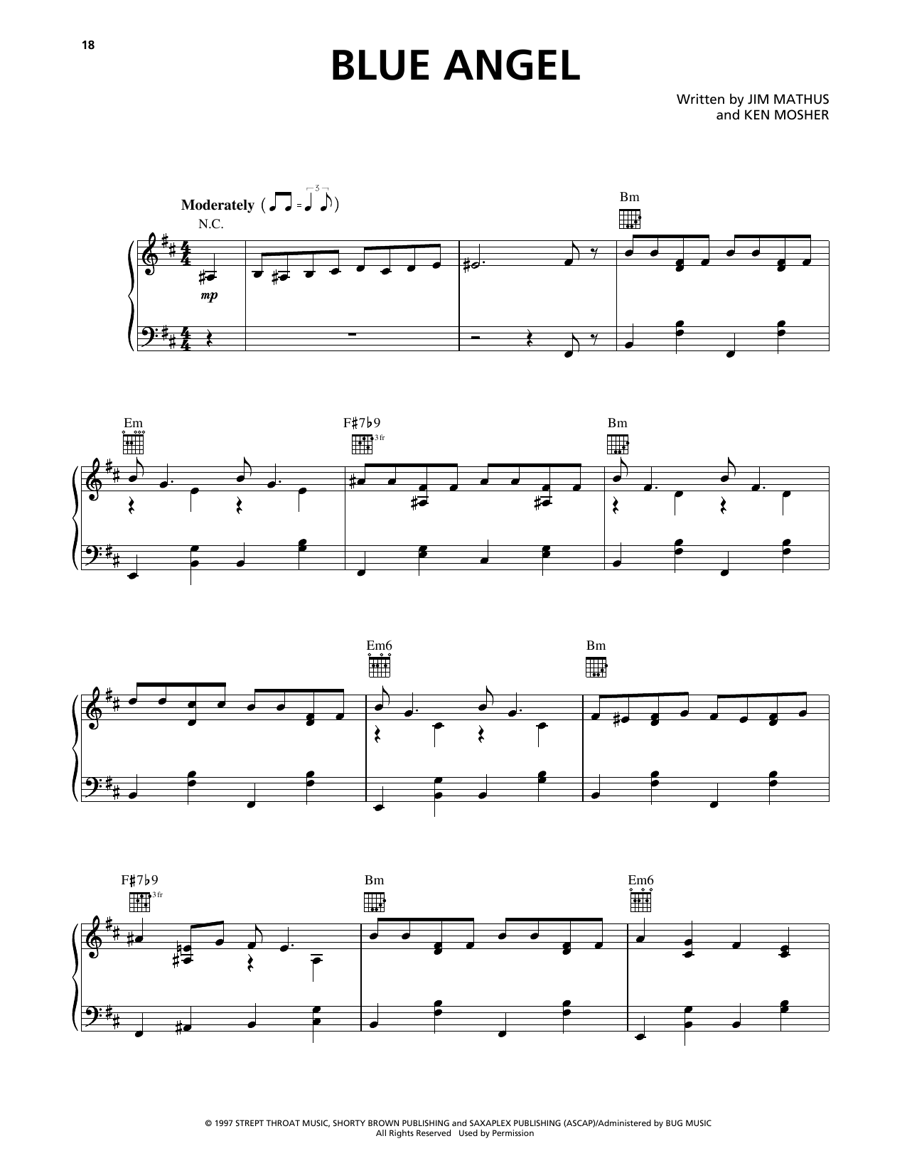 Squirrel Nut Zippers Blue Angel Sheet Music Notes & Chords for Piano, Vocal & Guitar Chords (Right-Hand Melody) - Download or Print PDF