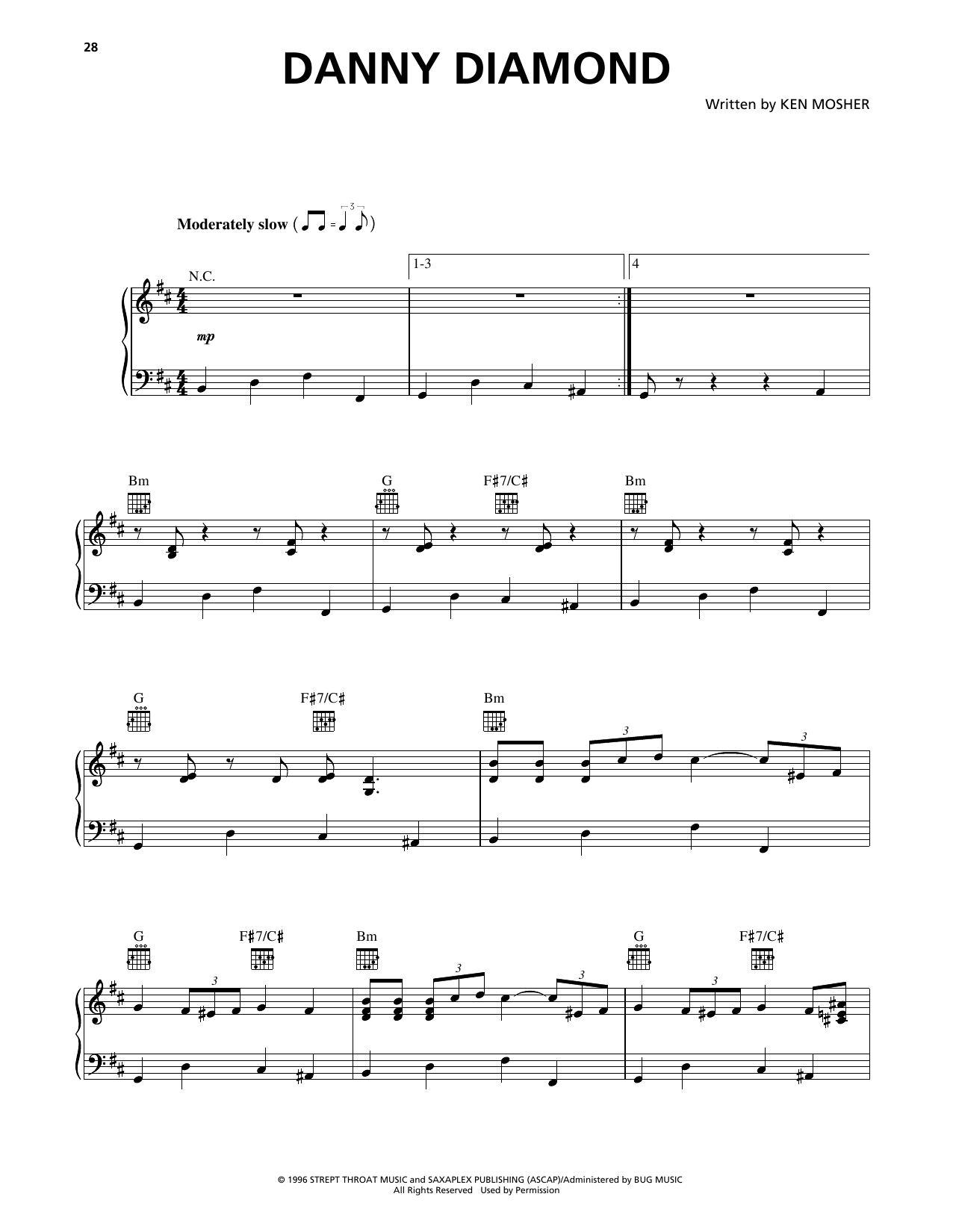 Squirrel Nut Zippers Danny Diamond Sheet Music Notes & Chords for Piano, Vocal & Guitar Chords (Right-Hand Melody) - Download or Print PDF