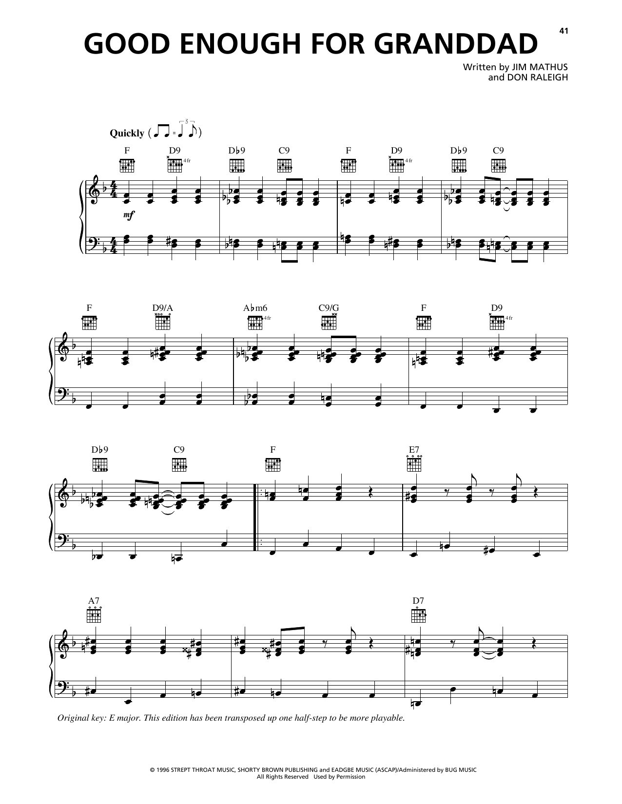 Squirrel Nut Zippers Good Enough For Granddad Sheet Music Notes & Chords for Piano, Vocal & Guitar Chords (Right-Hand Melody) - Download or Print PDF