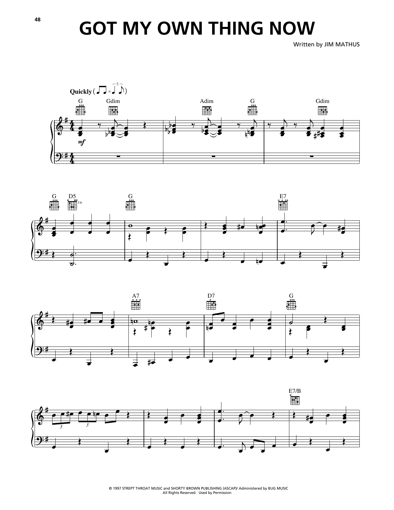 Squirrel Nut Zippers Got My Own Thing Now Sheet Music Notes & Chords for Piano, Vocal & Guitar Chords (Right-Hand Melody) - Download or Print PDF