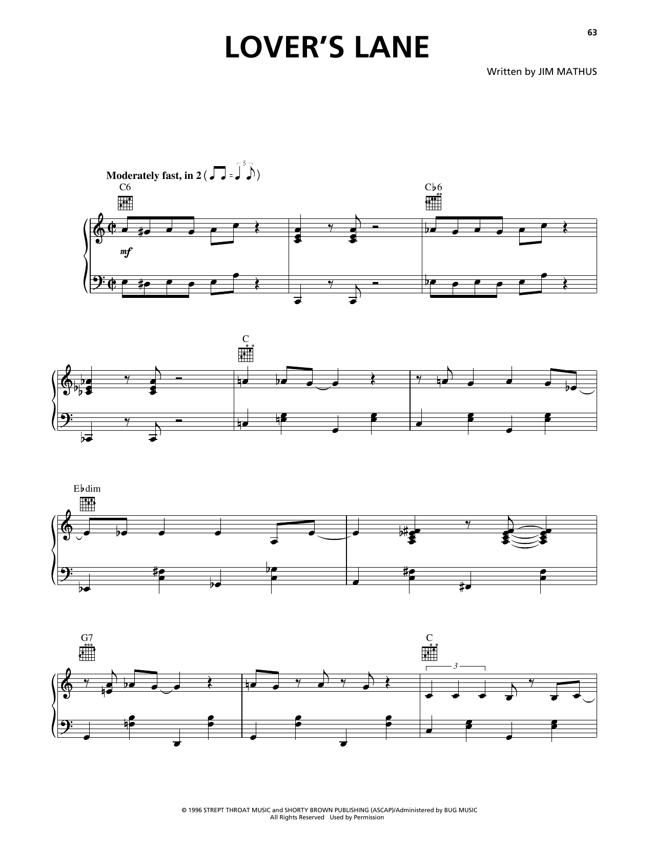 Squirrel Nut Zippers Lover's Lane Sheet Music Notes & Chords for Piano, Vocal & Guitar Chords (Right-Hand Melody) - Download or Print PDF
