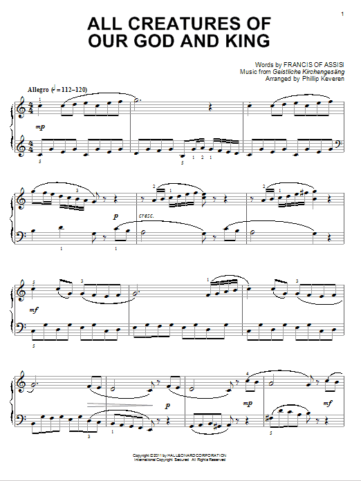 Francis Of Assisi All Creatures Of Our God And King [Classical version] (arr. Phillip Keveren) Sheet Music Notes & Chords for Piano - Download or Print PDF