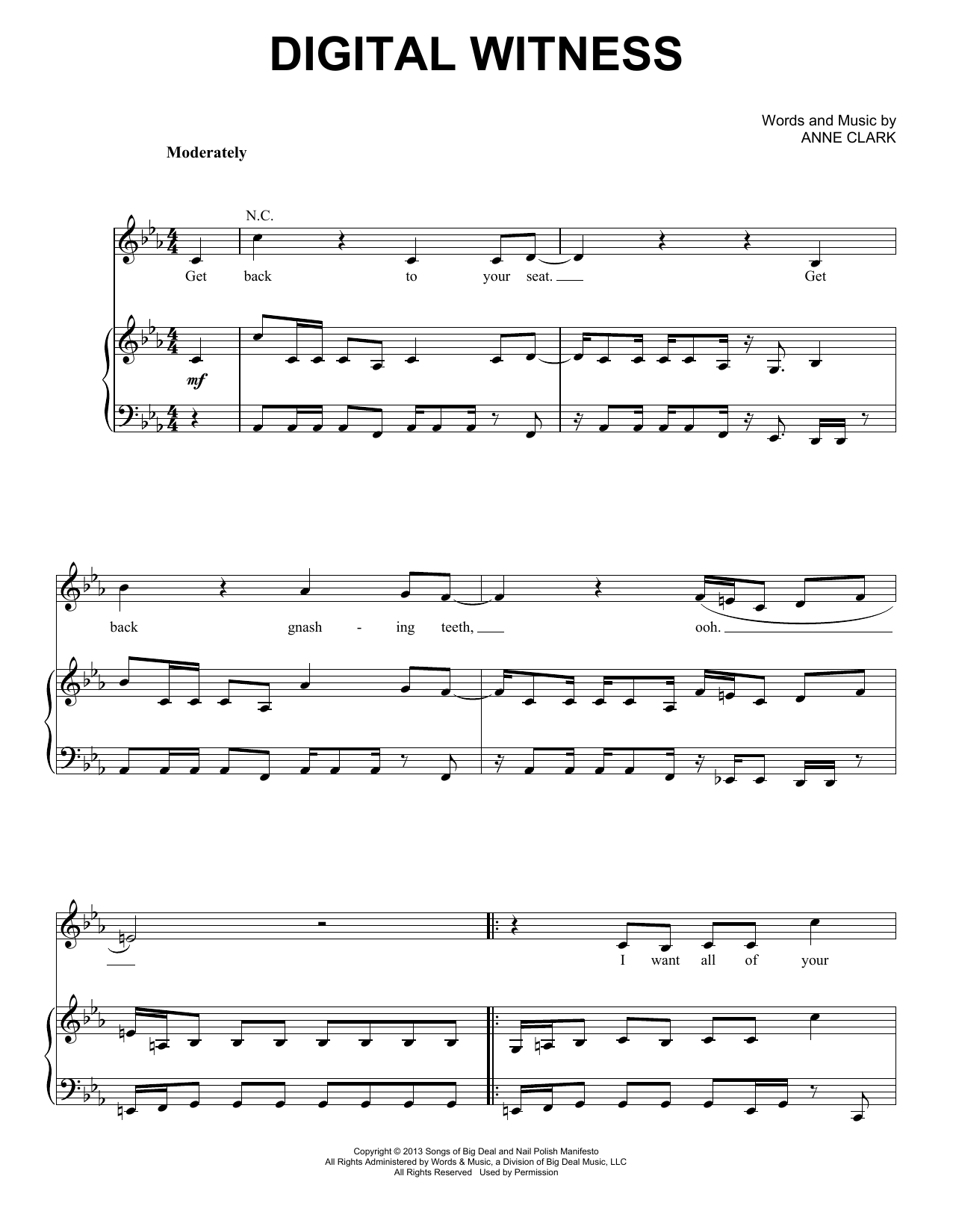 St. Vincent Digital Witness Sheet Music Notes & Chords for Piano, Vocal & Guitar (Right-Hand Melody) - Download or Print PDF