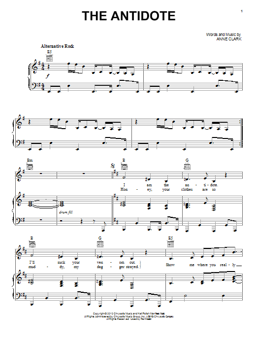 St. Vincent The Antidote Sheet Music Notes & Chords for Piano, Vocal & Guitar (Right-Hand Melody) - Download or Print PDF