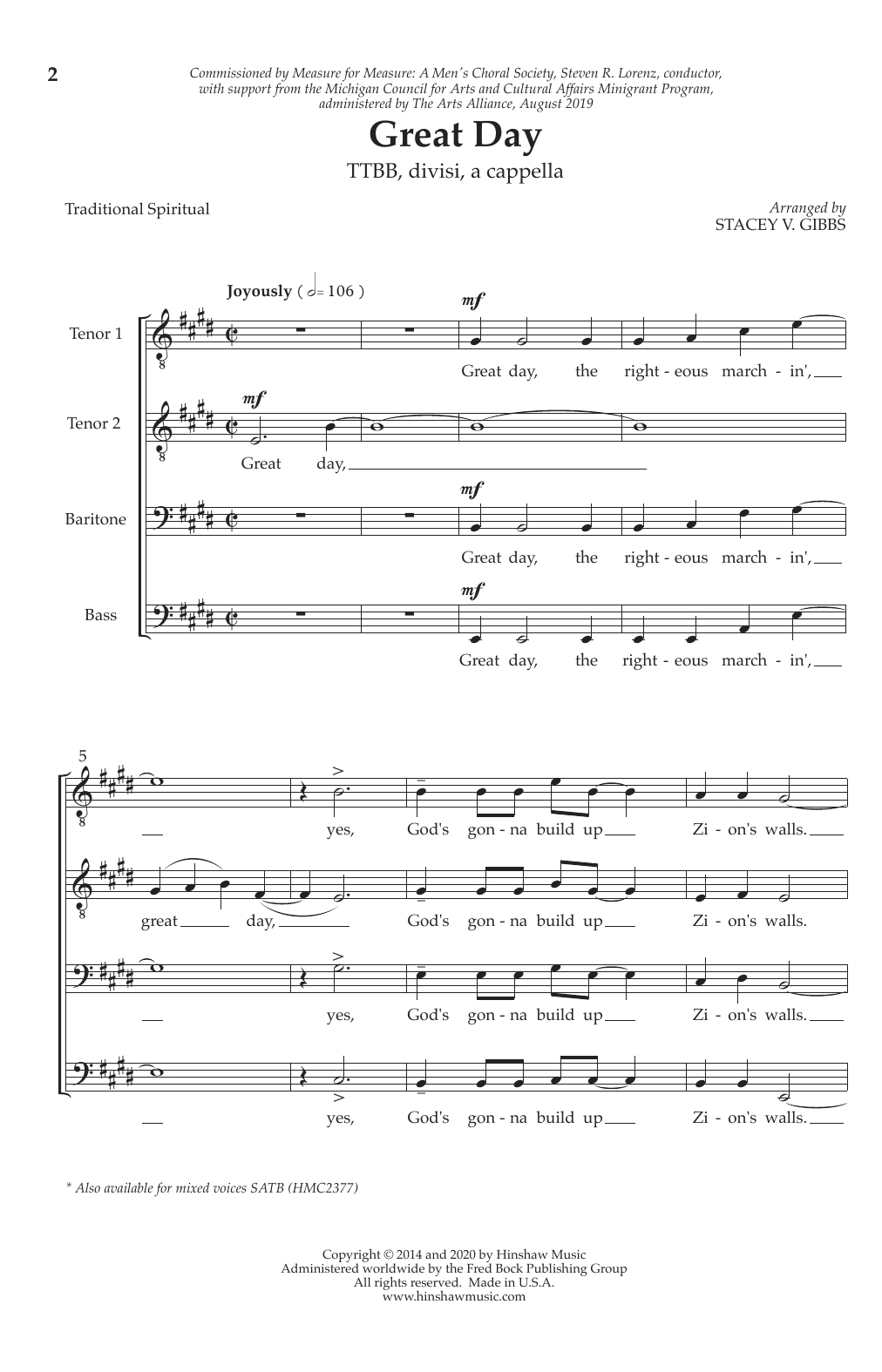 Stacey Gibbs Great Day! Sheet Music Notes & Chords for TTBB Choir - Download or Print PDF