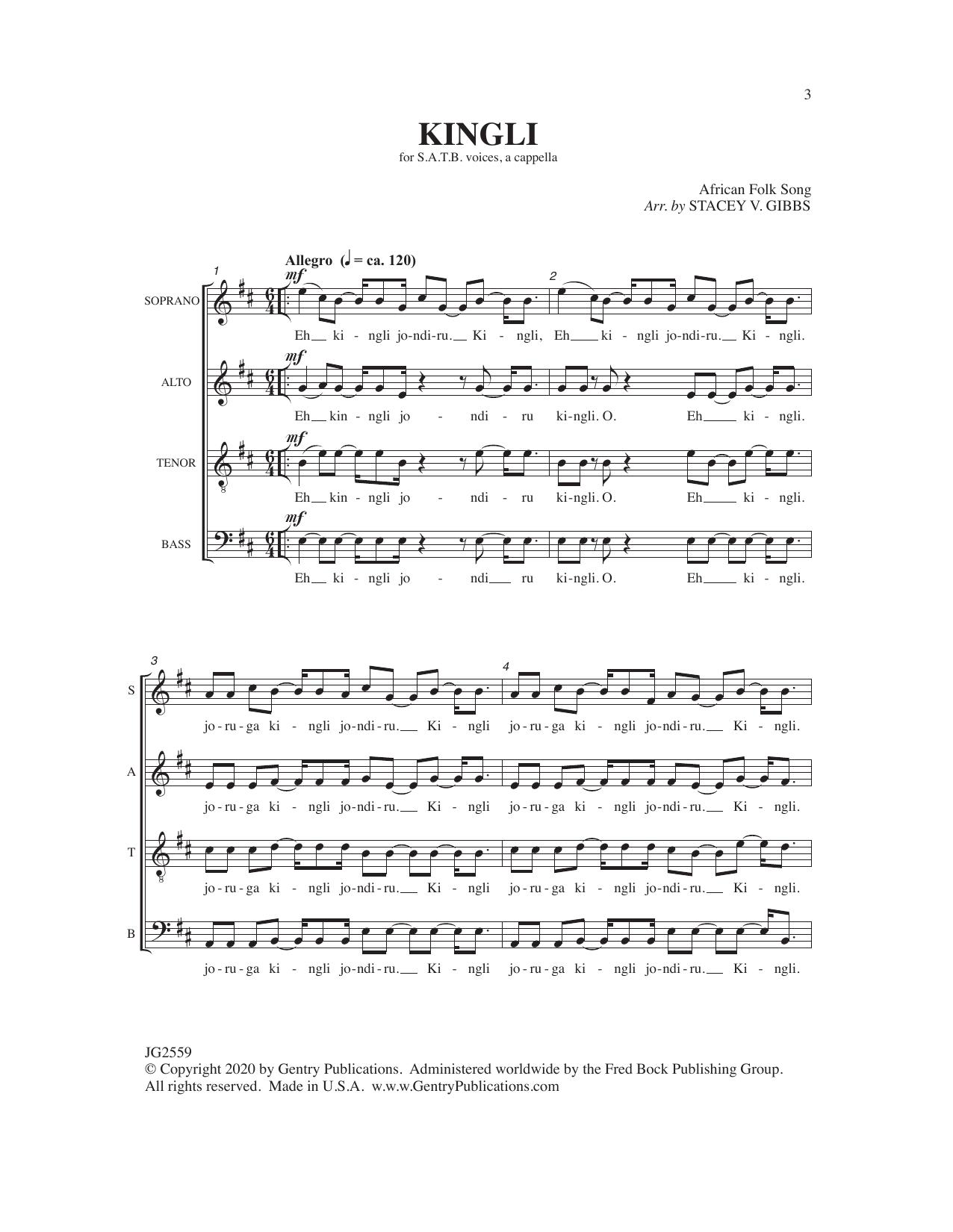 Stacey Gibbs Kingli Sheet Music Notes & Chords for SATB Choir - Download or Print PDF