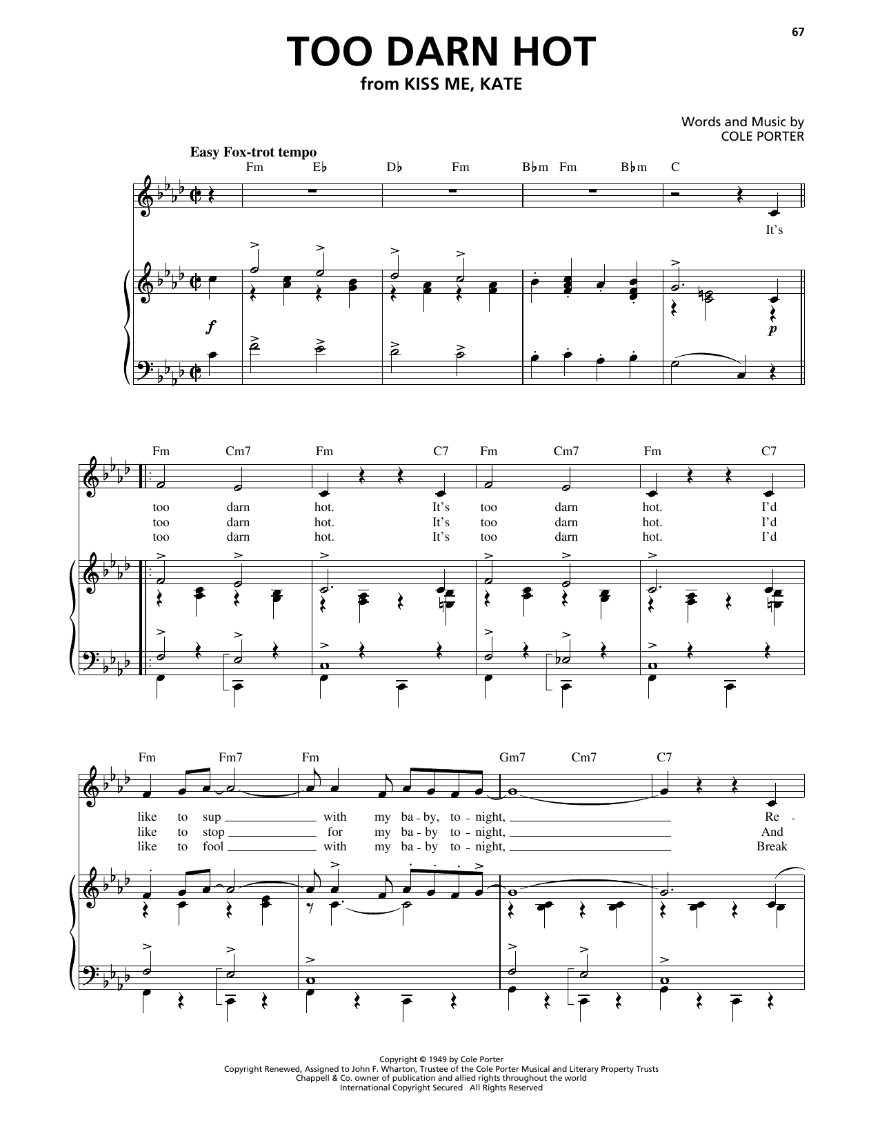 Stacey Kent Too Darn Hot (from Kiss Me, Kate) Sheet Music Notes & Chords for Piano, Vocal & Guitar Chords (Right-Hand Melody) - Download or Print PDF