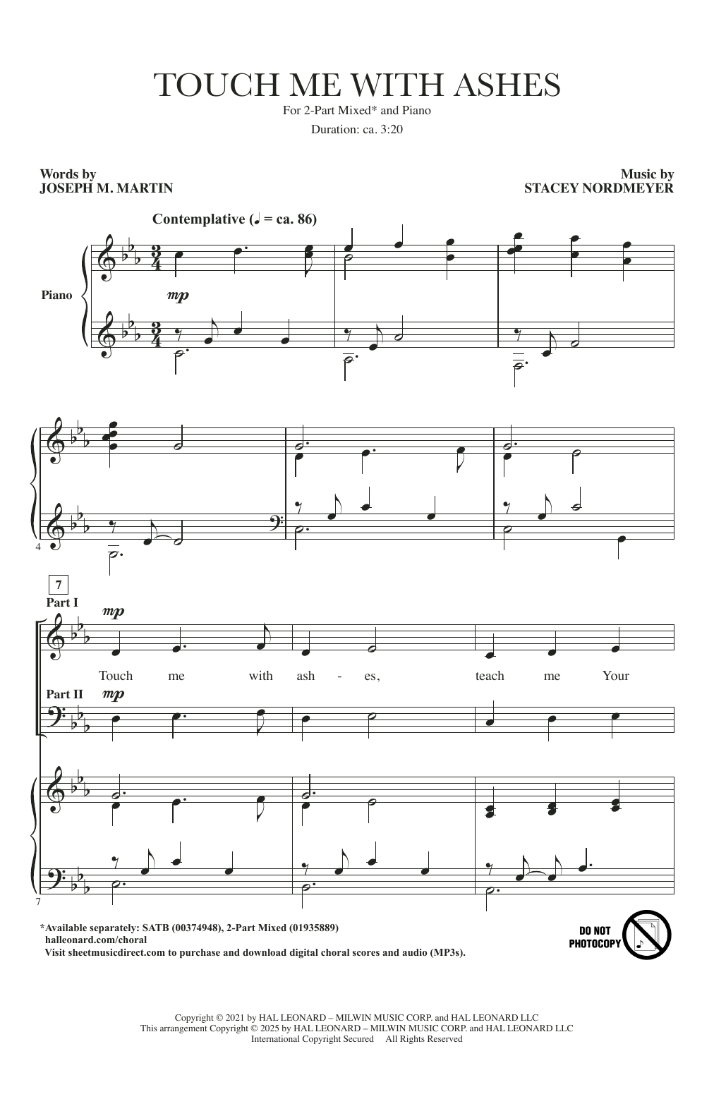 Stacey Nordmeyer and Joseph M. Martin Touch Me With Ashes Sheet Music Notes & Chords for 2-Part Choir - Download or Print PDF