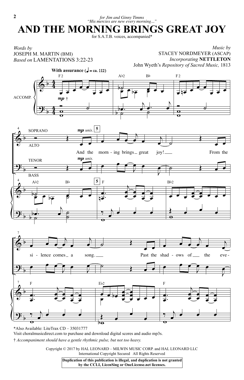 Stacey Nordmeyer And The Morning Brings Great Joy Sheet Music Notes & Chords for SATB - Download or Print PDF