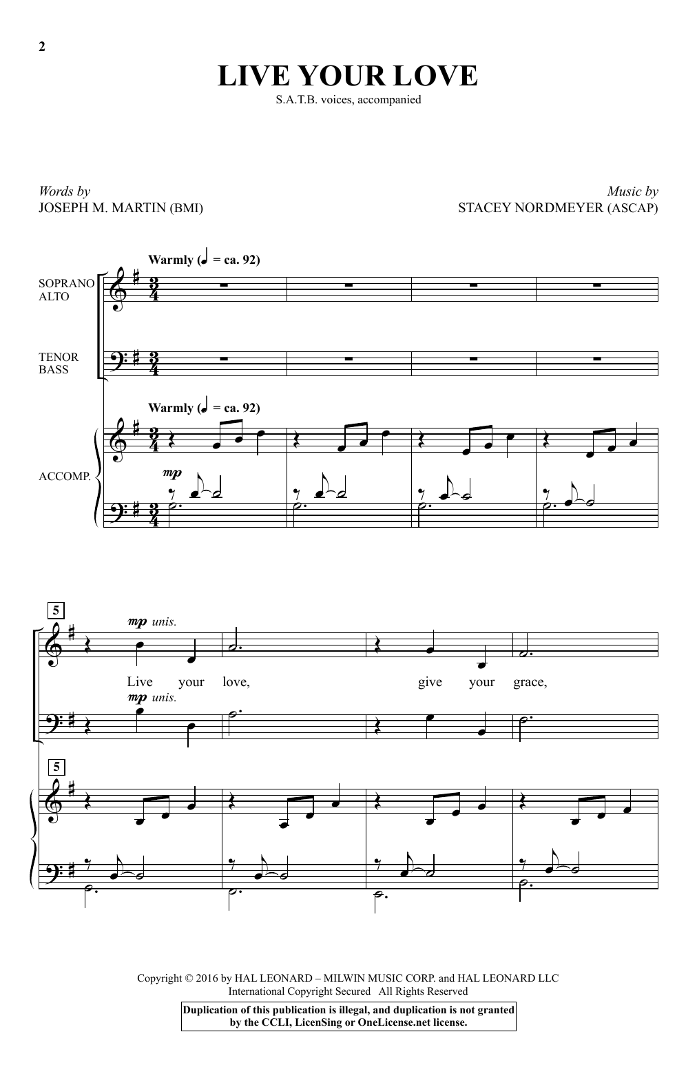 Stacey Nordmeyer Live Your Love Sheet Music Notes & Chords for SATB - Download or Print PDF