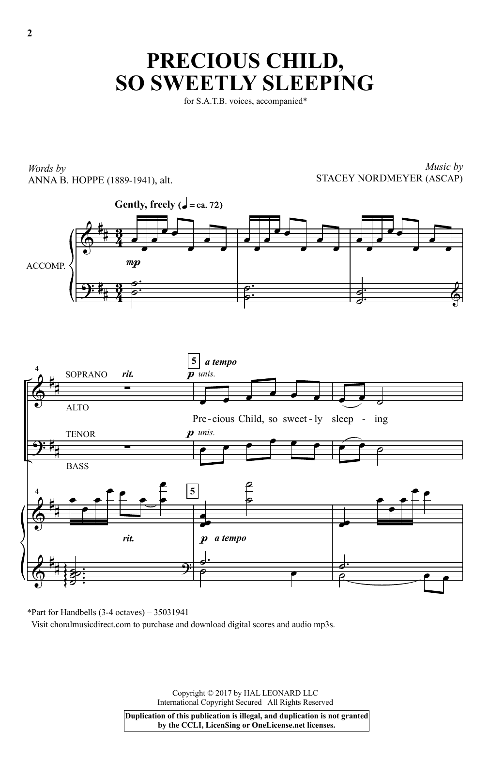 Stacey Nordmeyer Precious Child, So Sweetly Sleeping Sheet Music Notes & Chords for SATB - Download or Print PDF