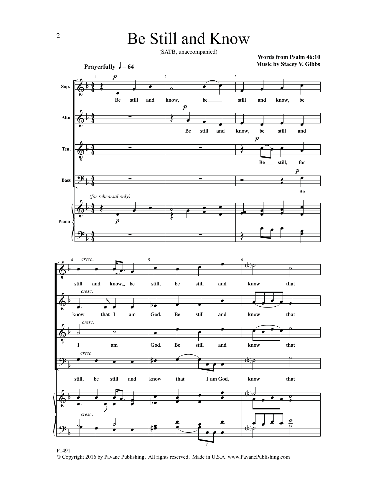 Stacey V. Gibbs Be Still and Know Sheet Music Notes & Chords for Choral - Download or Print PDF