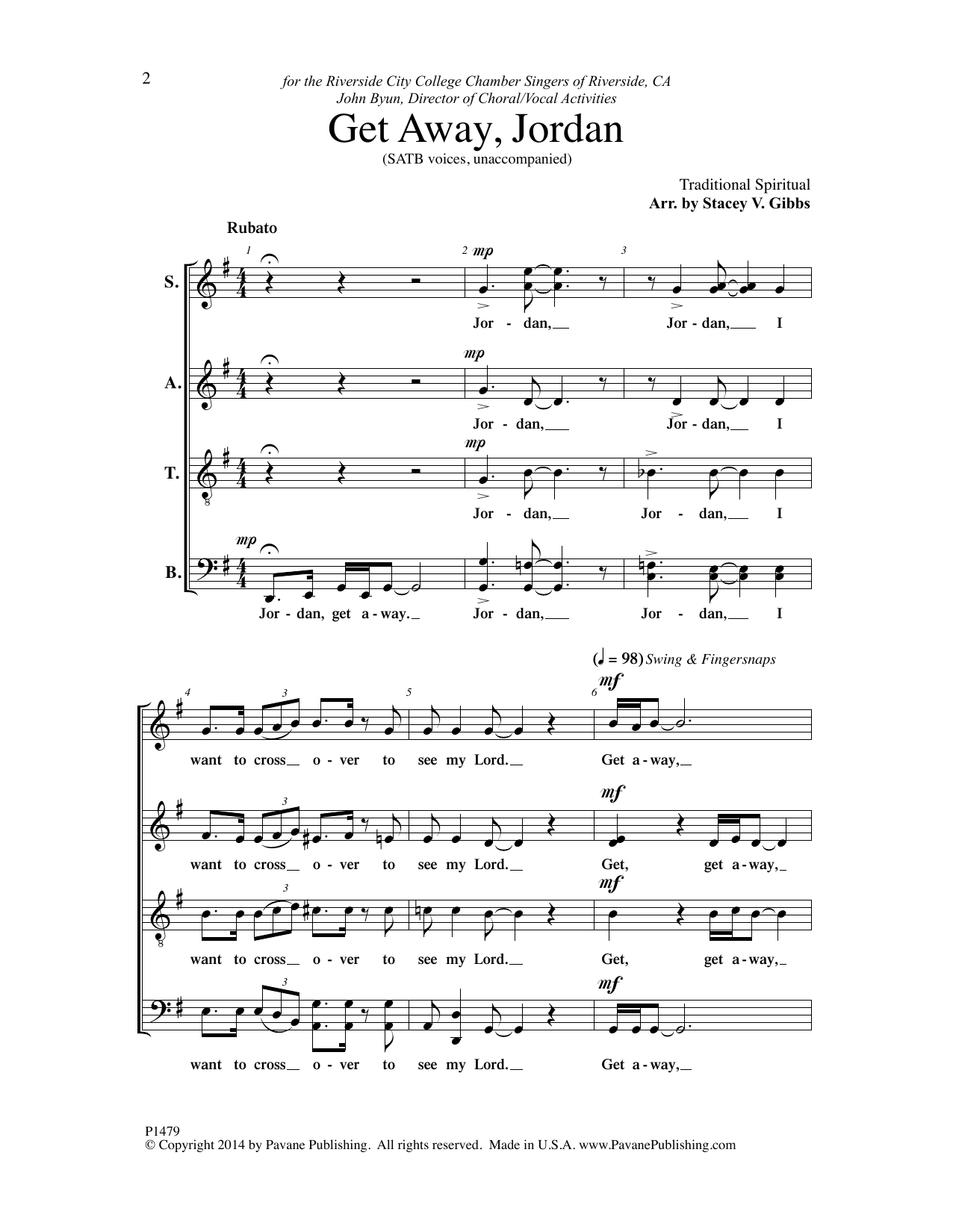 Stacey V. Gibbs Get Away, Jordon Sheet Music Notes & Chords for Choral - Download or Print PDF Stacey V. Gibbs Get Away, Jordon Sheet Music Notes & Chords for Choral - Download or Print PDF